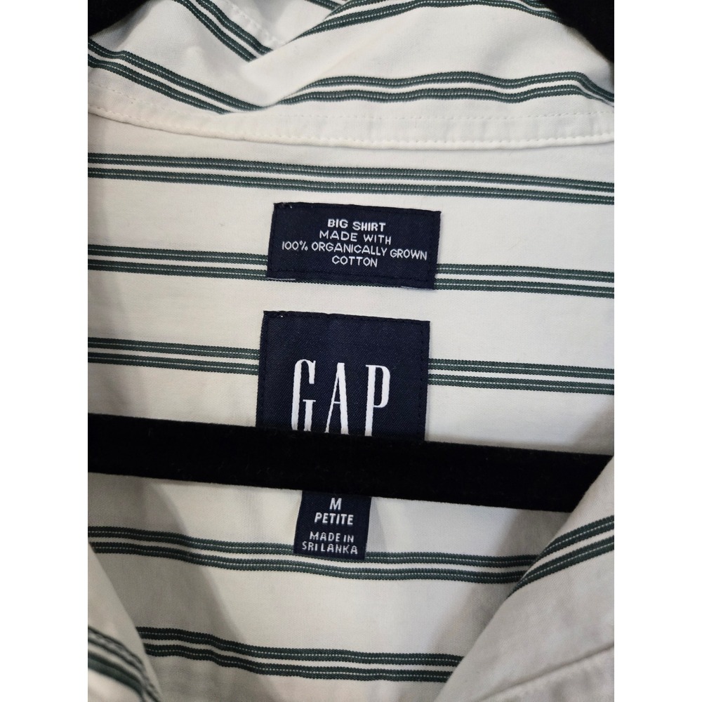 Gap Big Shirt Womens Medium Petite Green White Striped Org Cotton Button Down - Picture 4 of 6